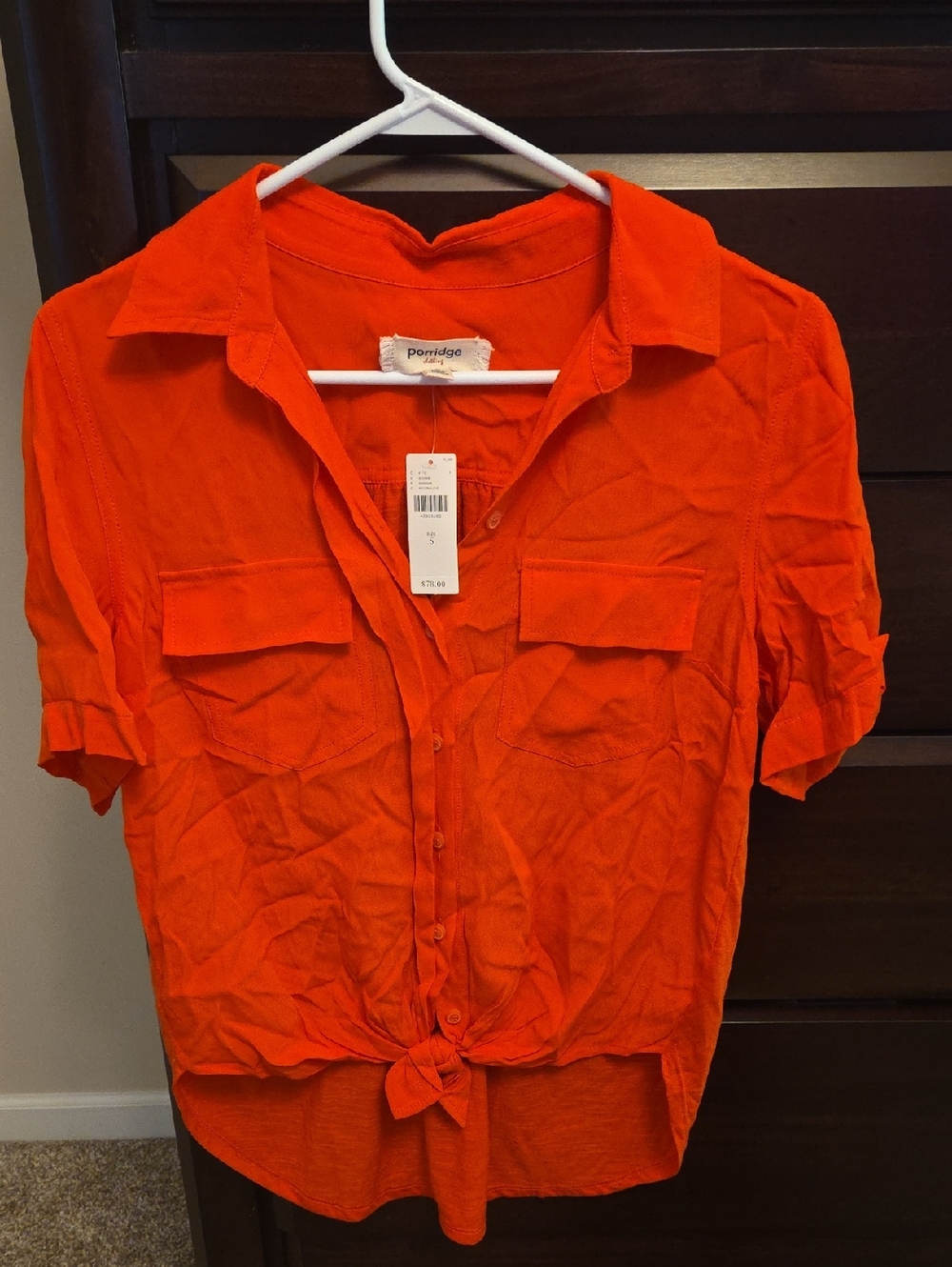 Porridge Bright Orange Button-Up Tie-Front Shirt